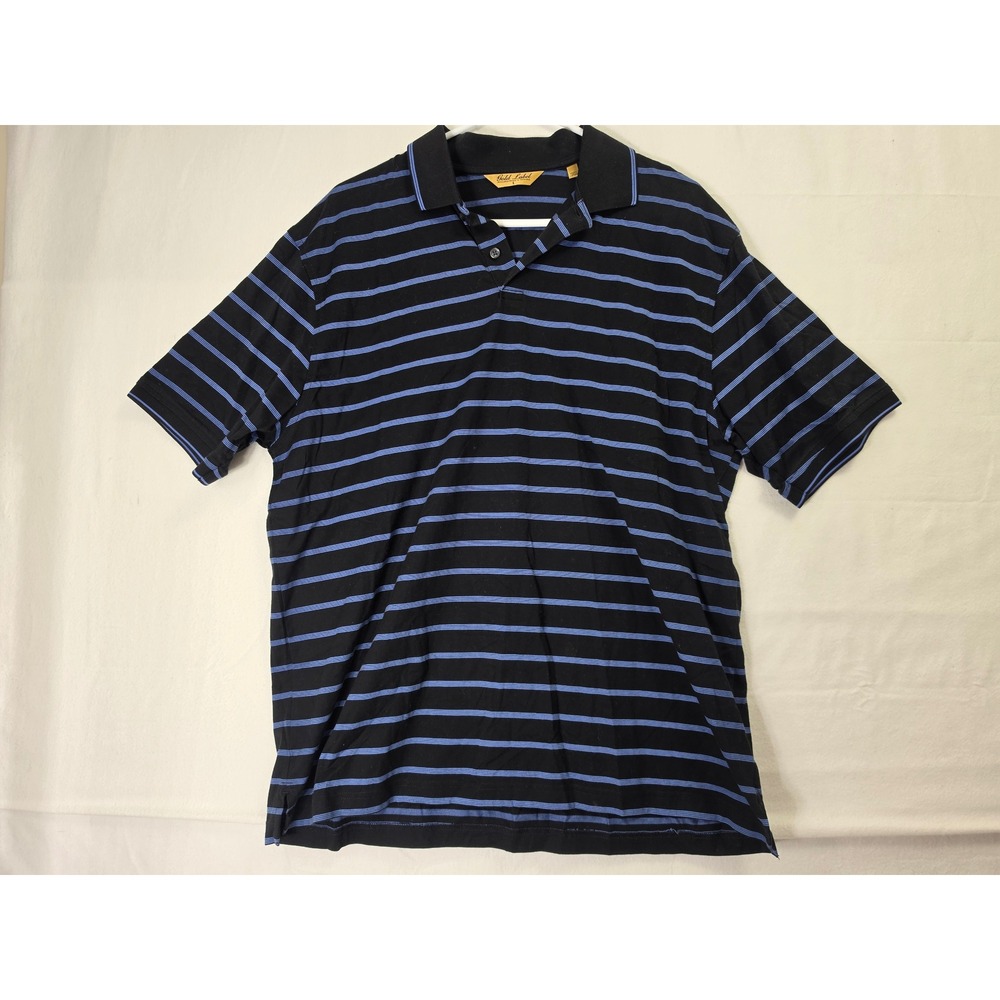 Roundtree & Yorke Gold Label Mens L Black Blue Striped Short Sleeve Polo Shirt